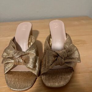 David's Bridal Gold Textured Bow Heels